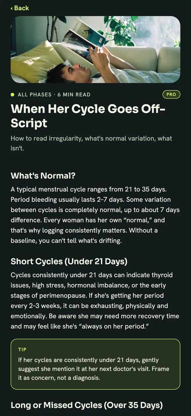 An article on irregular cycles with a photo and plain-language sections